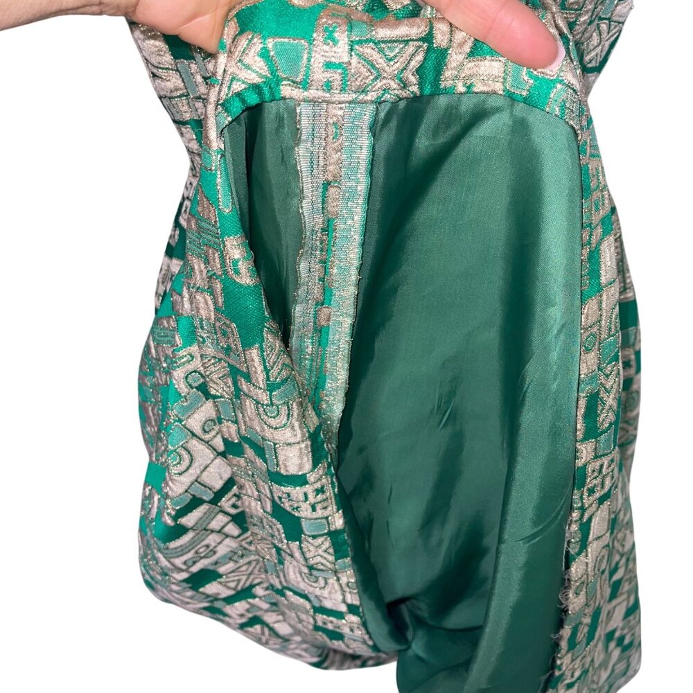 Vintage Womens Dress Size Small Green Geometric Print Maxi Casual Pleated - Picture 11 of 16